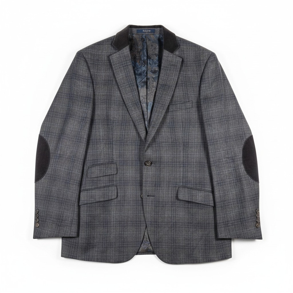 Tallia Orange Line 100% Wool Plaid Check Blazer Gray Blue 40L Academia Preppy